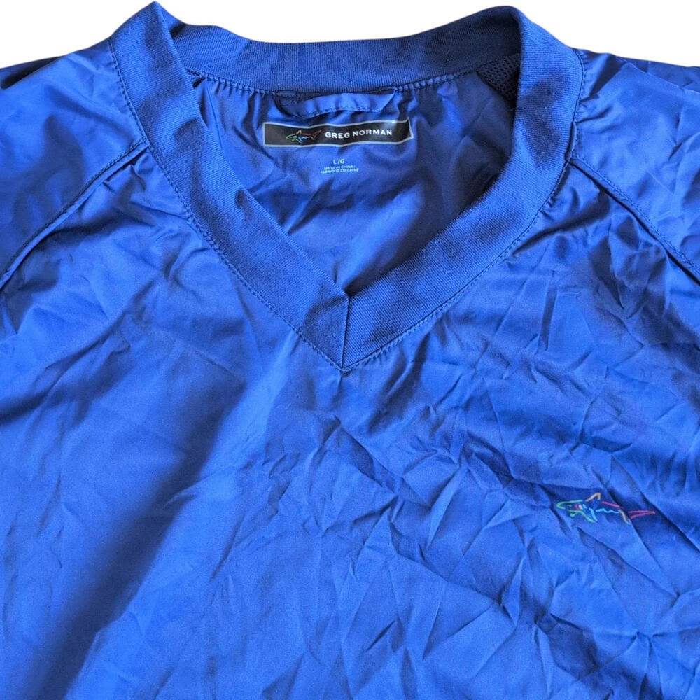 Greg Norman Jacket Mens Large Blue V Neck Windbreaker Shark Golf Lightweight‎
